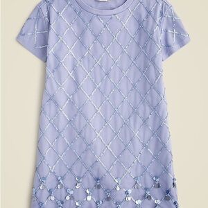 Girls' lattice-sequin blue-grey T-shirt dress in broken-in jersey